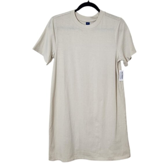Old Navy Cream Short Sleeve Mini T-Shirt Dress NWT Size Small Mini Cream Dress - Picture 1 of 10